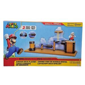 Super Mario Deluxe 2.5in Bowser's Air Ship Playset Fire Mario Action Figure NWT